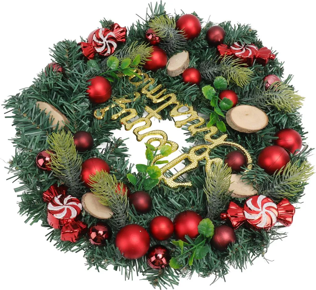 Couronne de Noël artificielle porte d'entrée et aiguilles de sapin 50cm