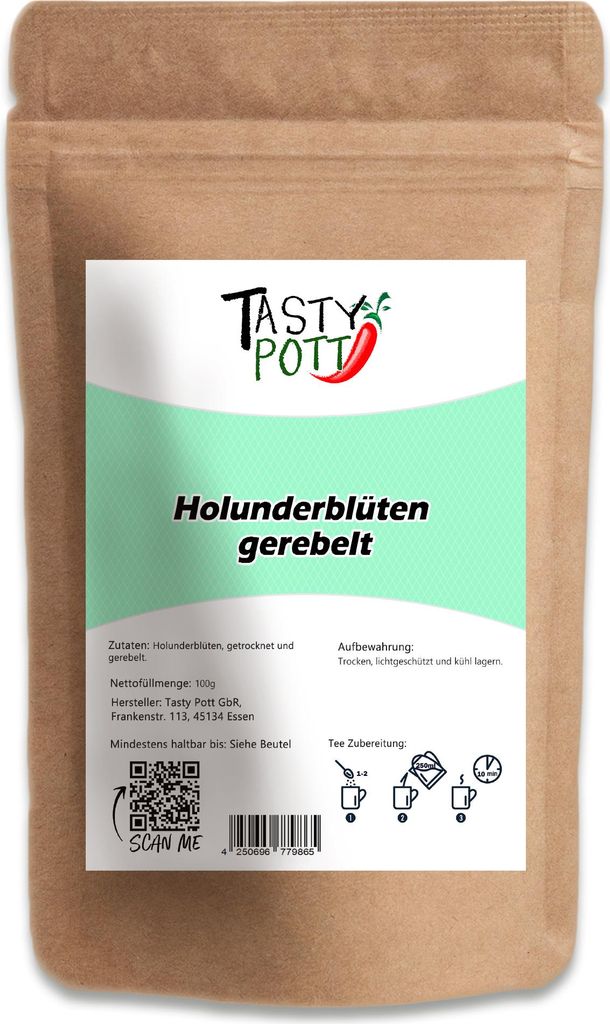 Tasty Pott Gerebelte Holunderblüten – natürlich getrocknet, aromatisch & vielseitig verwendbar 500g