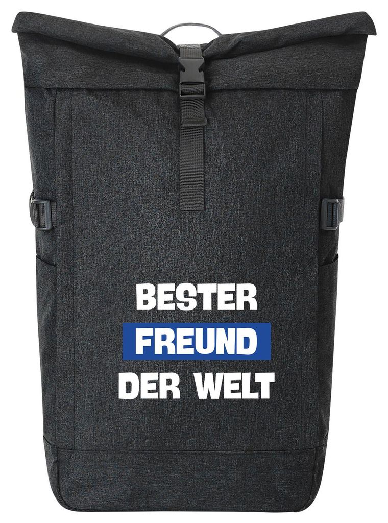 Huuraa Kurierrucksack Bester Freund der Welt 30-44 Liter Black Melange Fairtrade Rolltop Rucksack Geschenkidee