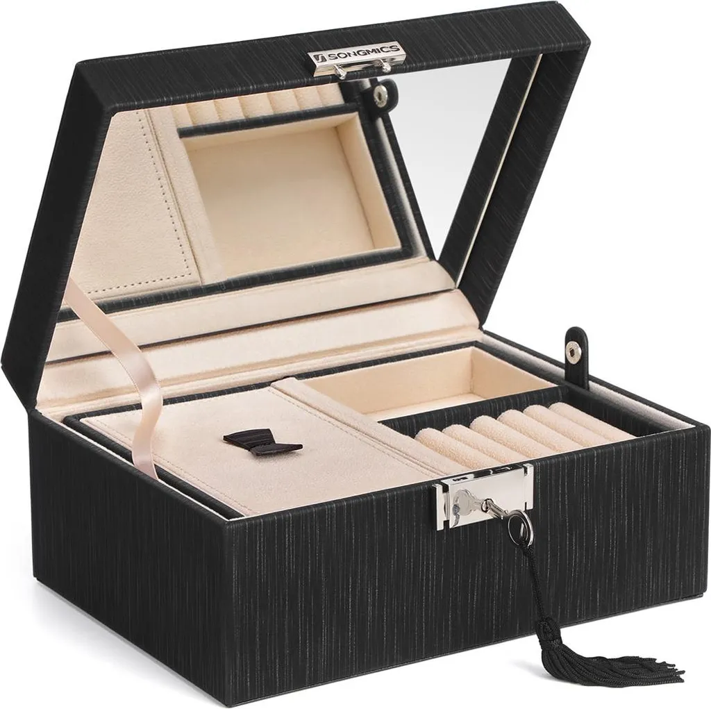 Rangement bijoux avec miroir noir - Coffret idéal pour coiffeuse femme