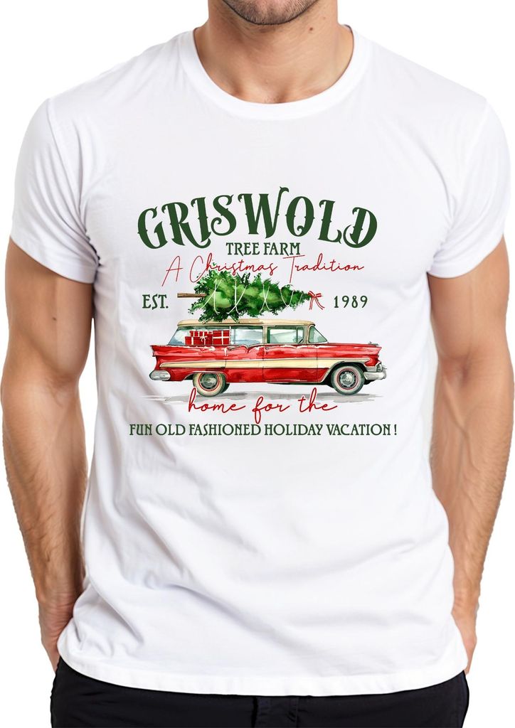 Griswold Tree Farm Christmas Tradition Vintage Car Holiday Herren T-Shirt, Weiß, S