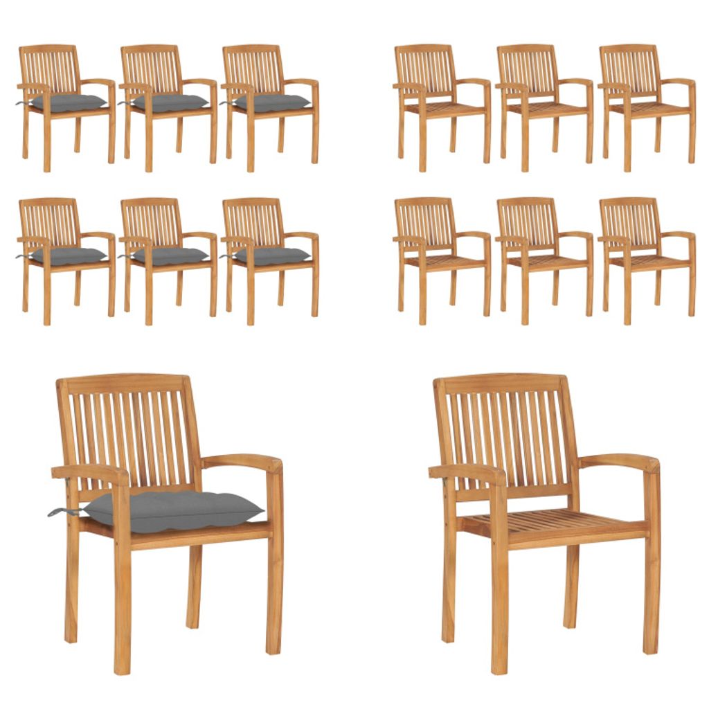 vidaXL Stapelbare Gartenstühle mit Kissen 6 Stk. Massivholz Teak - Gartenstuhl - Gartenstühle - Holzstuhl - Holzstühle