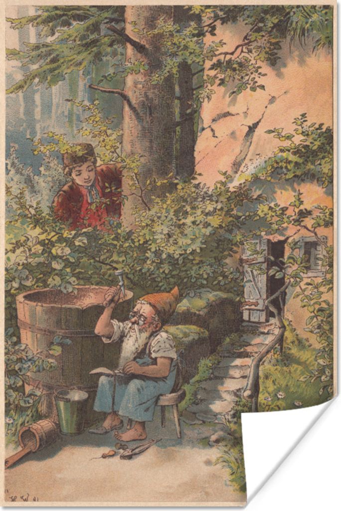 MuchoWow Poster Illustration eines Gartenzwergs 80x120 cm - Papierdruck