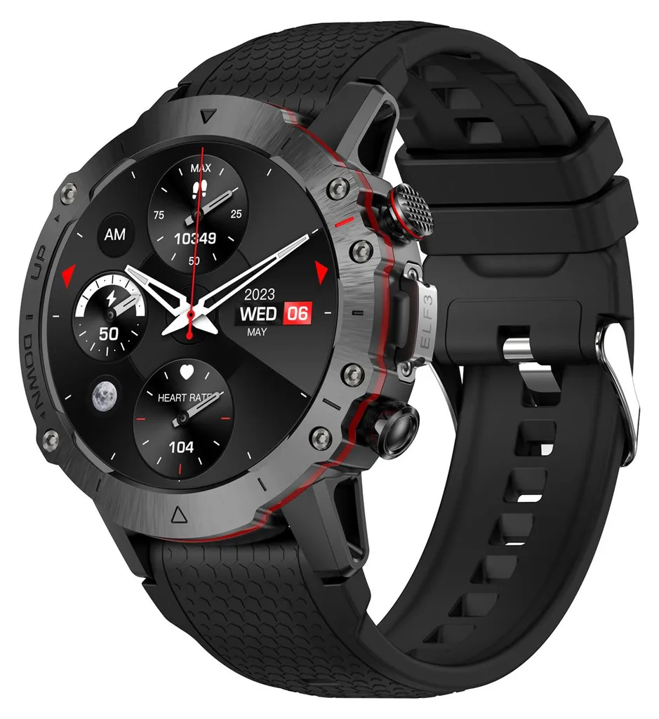 ELF3 Orologio sportivo intelligente, schermo TFT full touchscreen da 1,39 pollici/IP67 impermeabile/multiple modalità sportive/chiamata di messaggio/ promemoria della sessione/acquisizione di foto a distanza, nero, vinile