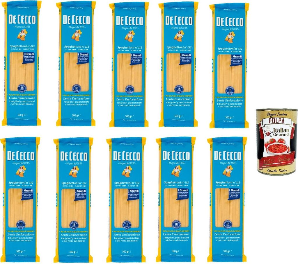 De Cecco Spaghettoni N°412, 100% Italienisch Pasta Nudeln 10x 500g + Italian Gourmet Polpa 400g