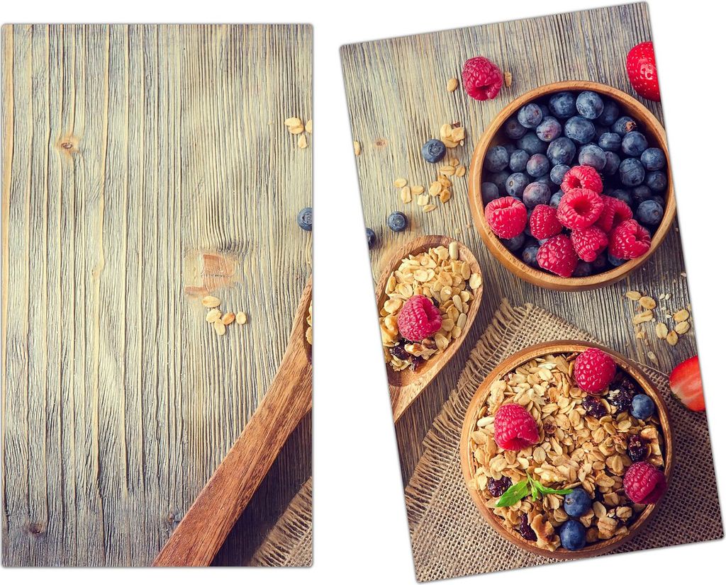 Spritzschutz Herdabdeckplatte Schneidebrett aus Glas Frühstück auf dem Tisch 2-Teilig (60x52cm)