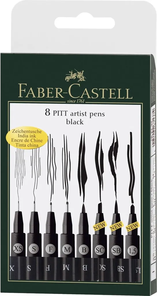 Faber-Castell 167137 Stylo à encre de Chine PITT Artist Pen Noir S x8