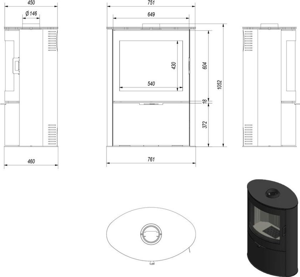 Kaminofen aus Stahl KRATKI AB S/2 Ø 150 10 kW mit Türfeder