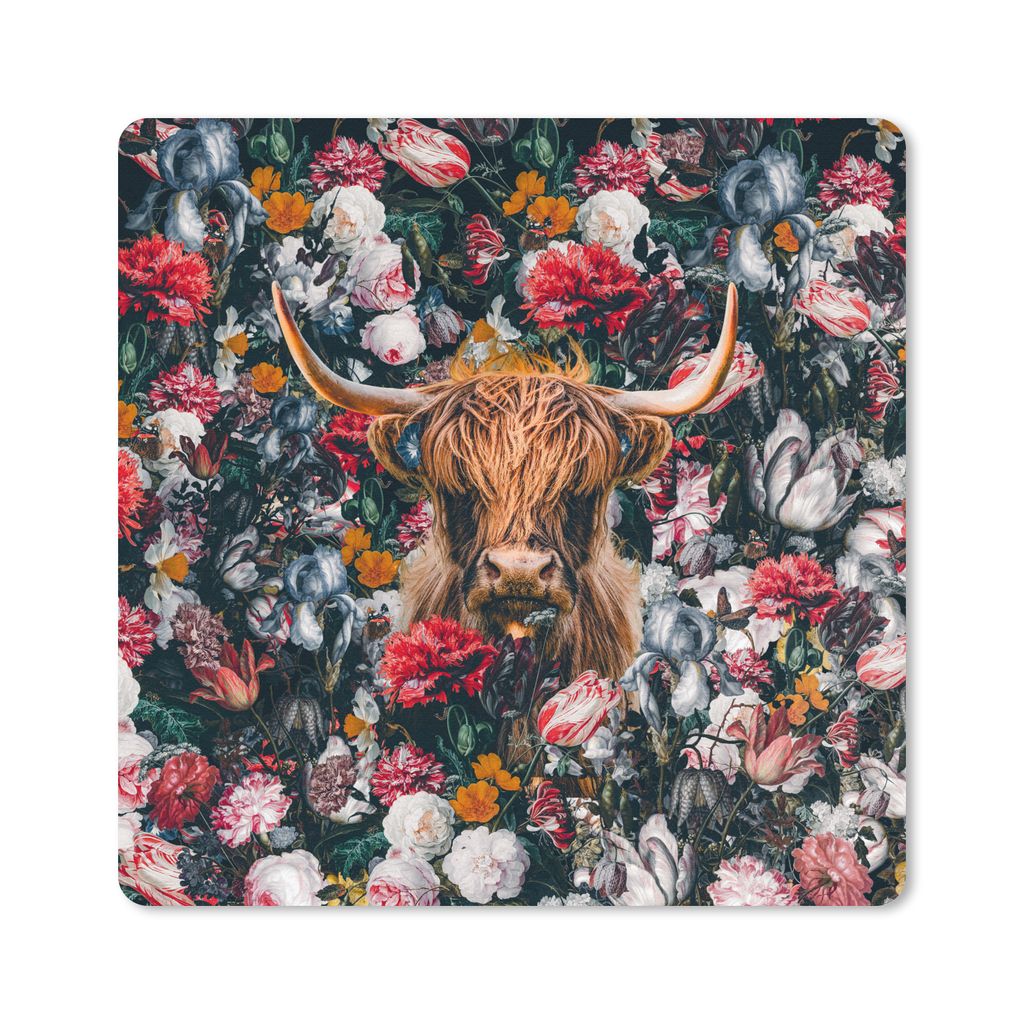 MuchoWow Mauspad Mousepad Kuh - Blumen - Braun 30x30 cm - Mousepads - Maus Mat - Pad - Mausunterlage - Gaming