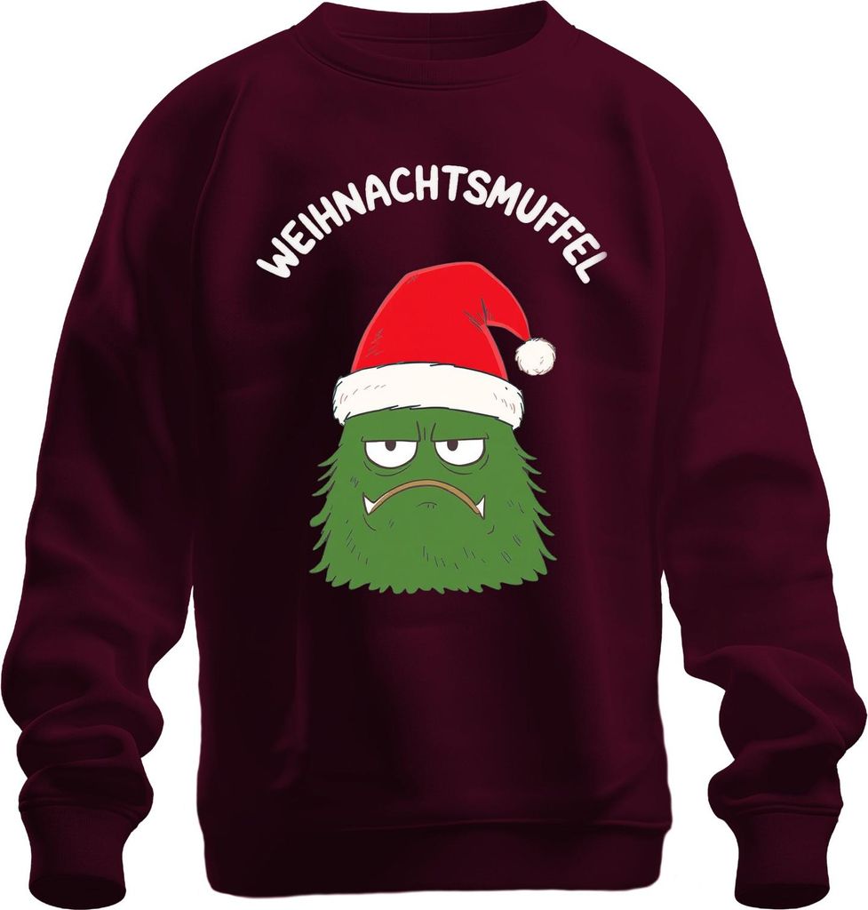 WEIHNACHTSMUFFEL Weihnachtsmonster Nikolausmütze sarkastisch Uni Sweatshirt Pullover, Burgundy, XXL