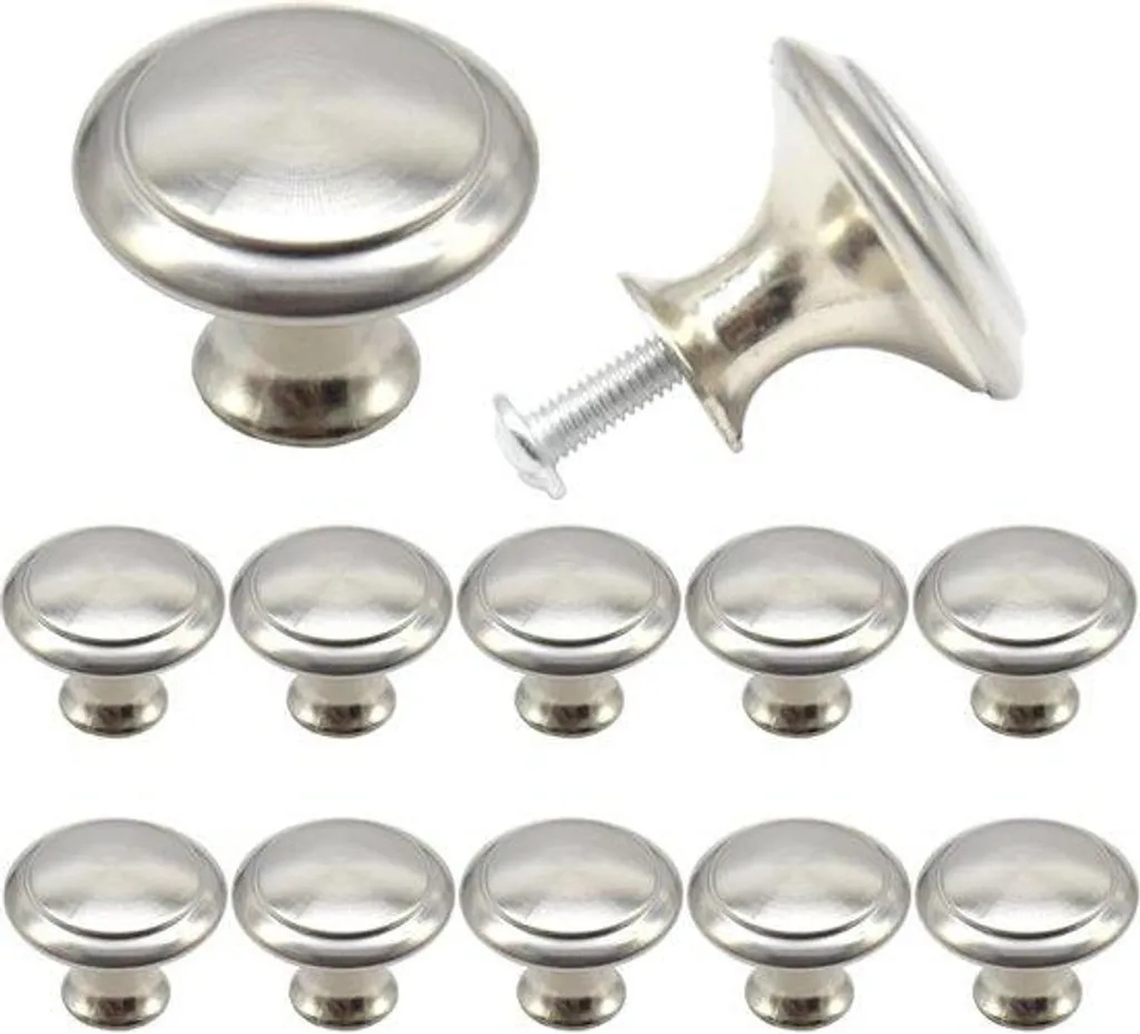 Boutons de meubles ronds argentés 27 mm pour porte et placard - 12x