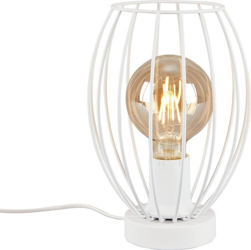 Tischleuchte Tischlampe Kabelschalter Drahtschirm 1xE27 25W weiß Metall Briloner