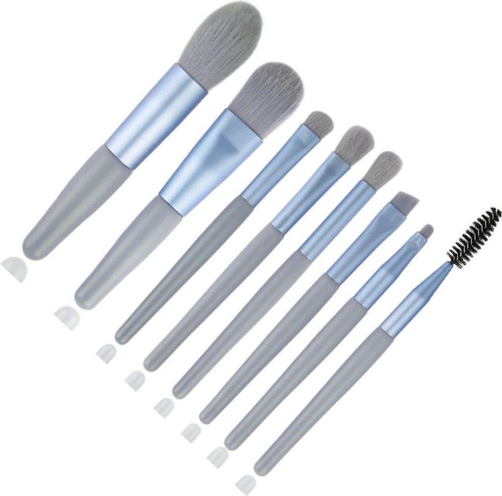 INF 8er Mini Make-up Pinsel Set weiche synthetische Borsten tragbares Morandi Design Blau