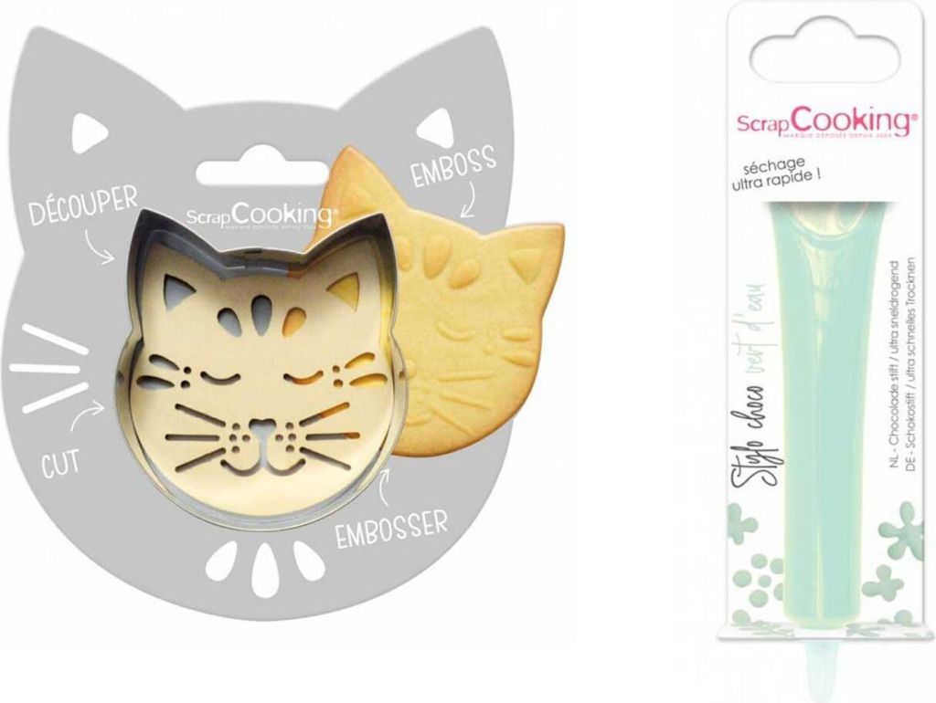 Katzen-Relief-Kekspackung + Wassergrüner Schokoladenstift
