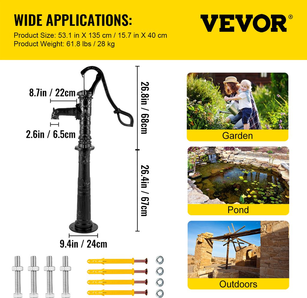 VEVOR Schwengelpumpe Gusseisen Gartenpumpe 40x15x68cm Produktbild 7