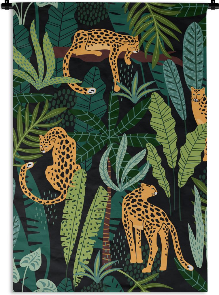 MuchoWow Wandteppich Wandbehang Dschungel - Panther - Muster - Jungen - Mädchen - Pflanzen 120x180 cm Tapisserie Dekoration Wandtuch - Schlafzim...