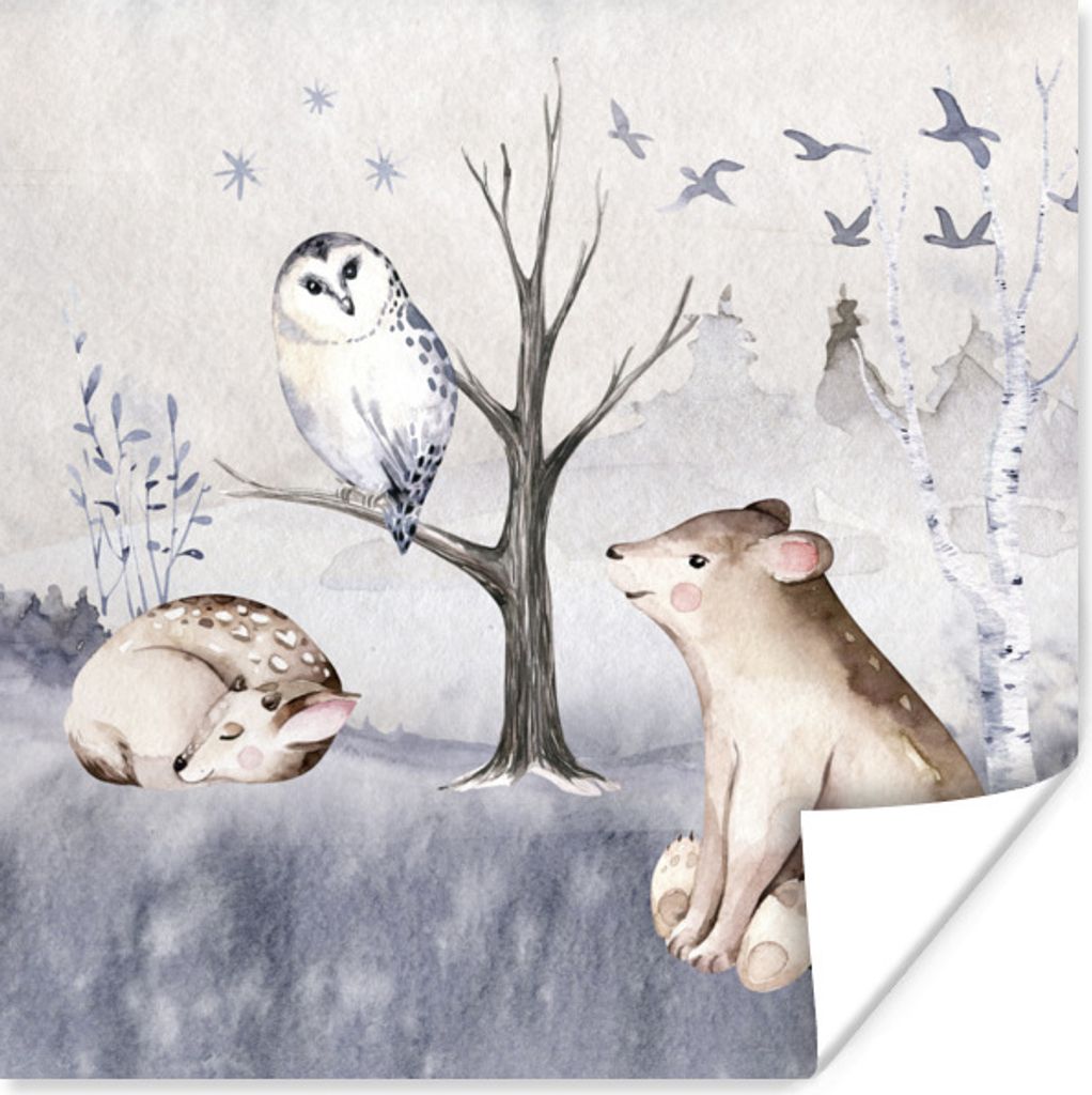 MuchoWow Poster Tiere - Winter - Hirsche 50x50 cm - Wohnzimmerdekoration