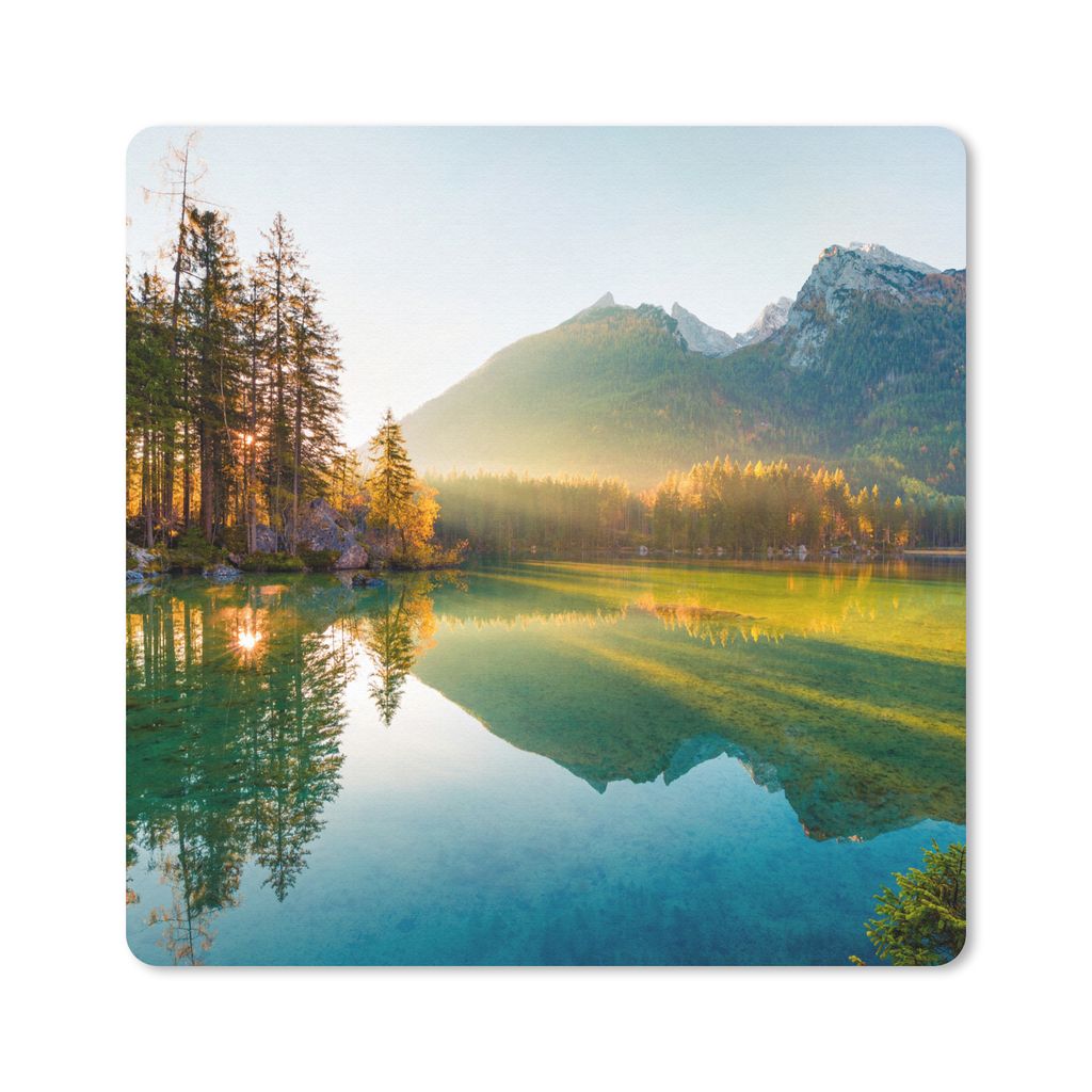 MuchoWow Mauspad Mousepad See - Wald - Berge - Natur - Sonne - Landschaft 30x30 cm - Mousepads - Maus Mat - Pad - Mausunterlage - Gaming