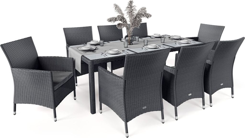 di volio Polyrattan Sitzgruppe VERONA - Lounge Gartenmöbel-Set für Garten oder Terrasse, Tisch mit Glasplatte + 8 Stühle - Lounge-Set in Rattan-...