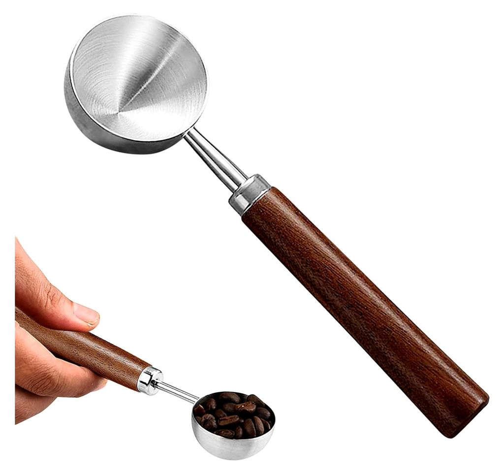 Kaffeelöffel aus Edelstahl - Retro Dosierlöffel mit Griff aus Schwarznuss für Kaffeebohnen, gemahlenen Kaffee und Tee - Messlöffel 15 Gramm fü...