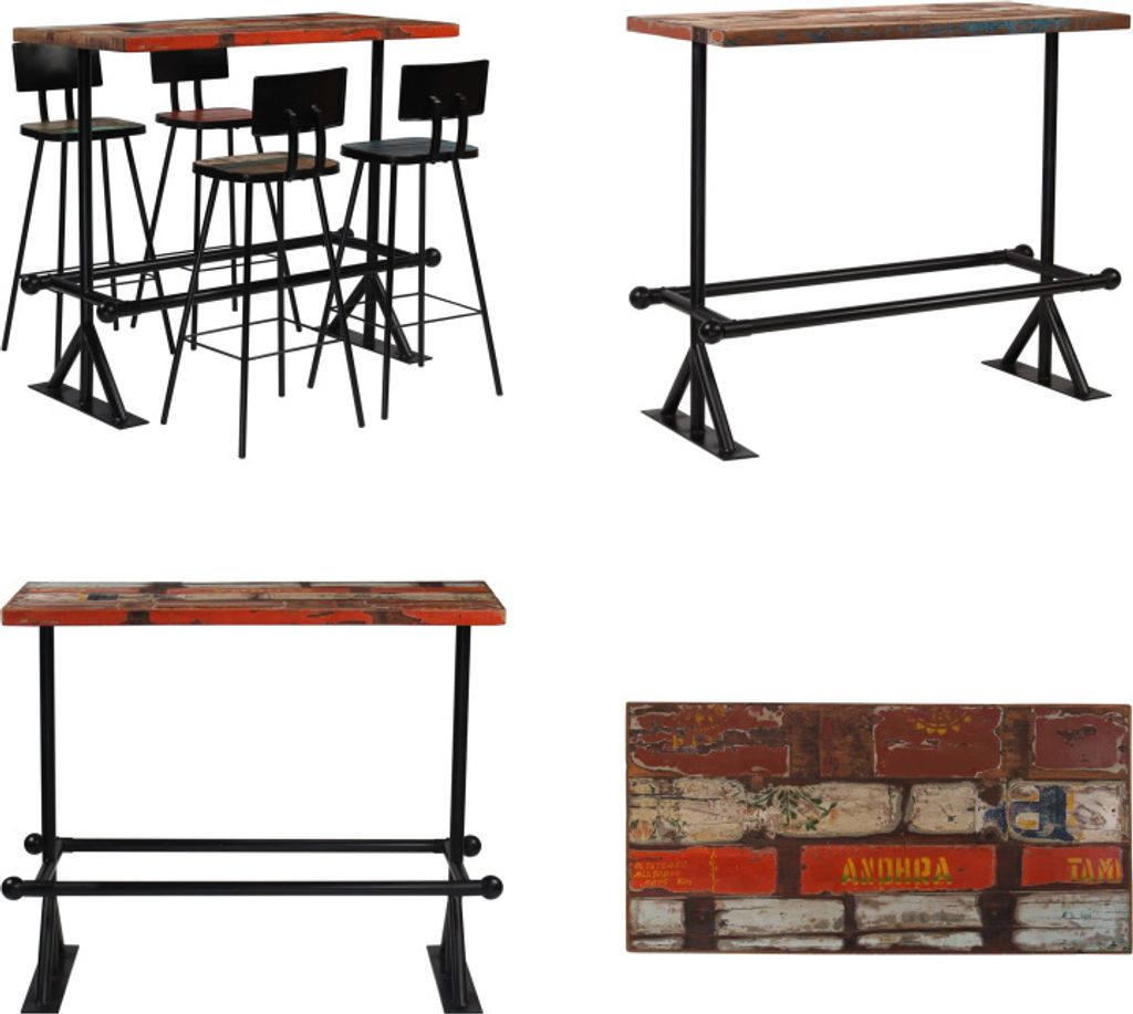vidaXL Bar Set 5 tlg. Altholz Massiv Mehrfarbig - Bar-Set - Bar-Sets - Bartisch Und Barhocker - Bartisch