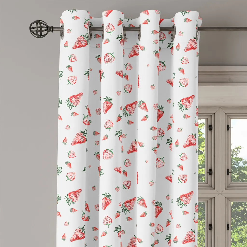 ABAKUHAUS Tenda con occhielli Fragola, motivo grunge con la sana vita dei frutti tropicali e del cibo biologico, tende decorative a 2 pannelli, 280 cm x 245 cm, verde vermiglio bianco - 3