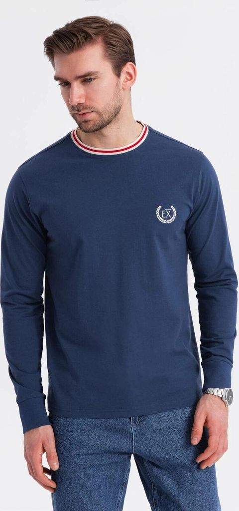 Ombre Clothing Langarm-T-Shirt für Männer Ziia dunkelblau S