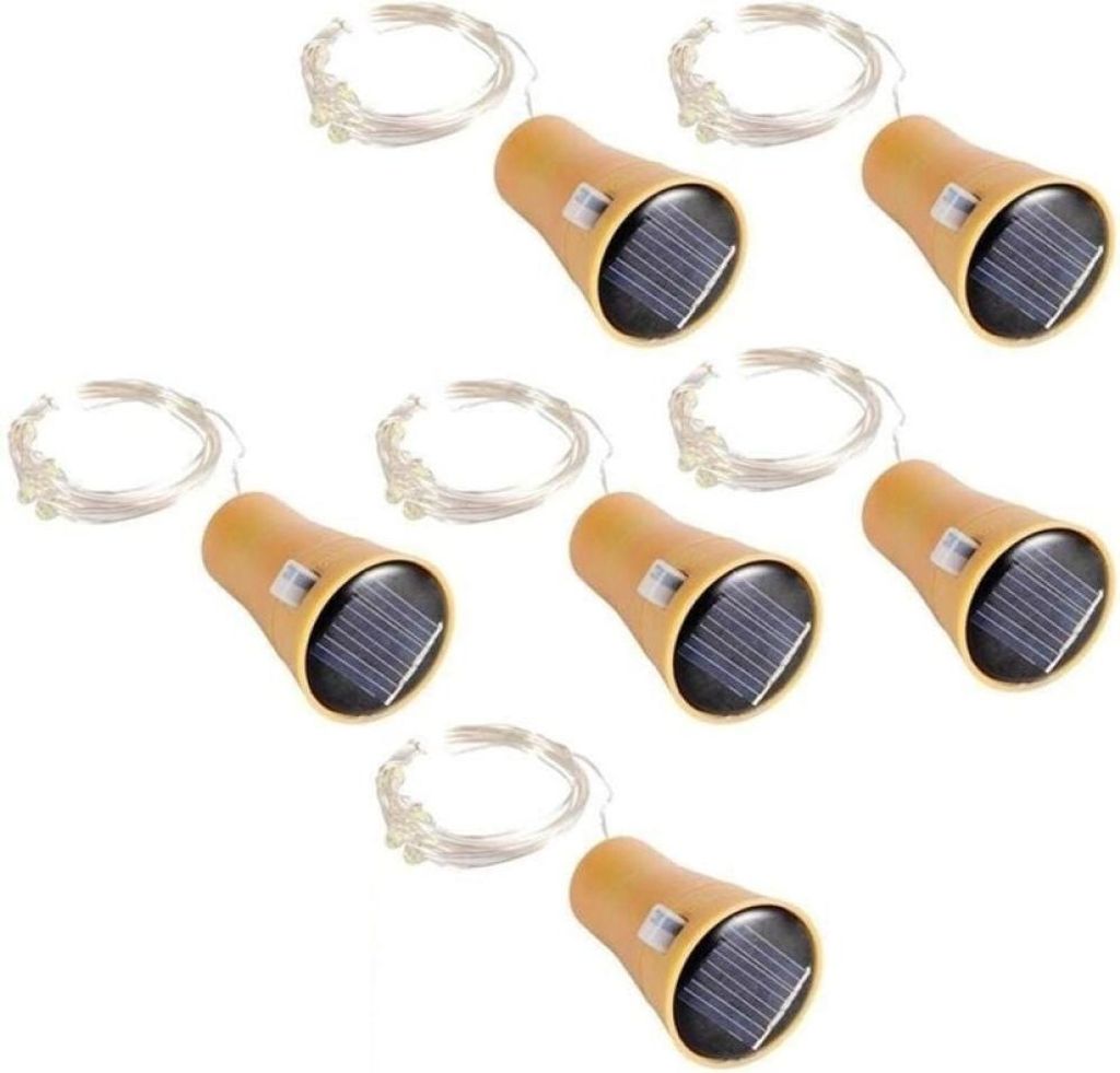 Set mit 6 Solar-LED-Lichterketten, 1 m lang, je 10 LEDs – Warmweißes, dekoratives Flaschendeckel-Design für Hochzeiten und Weihnachten