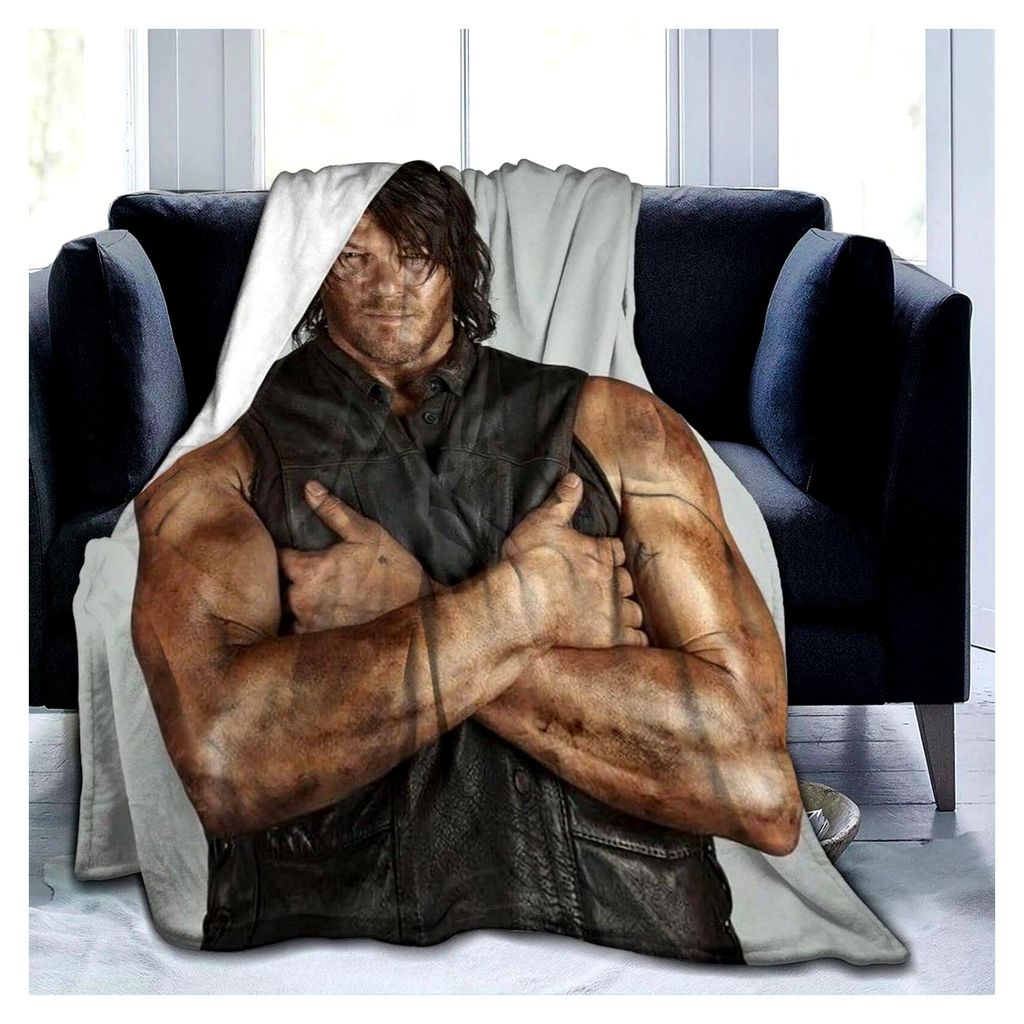 Norman Reedus Decke Daryl Dixon Lammdruck Plüschdecke für Wohnzimmer und Schlafzimmer 101,6 x 127 cm