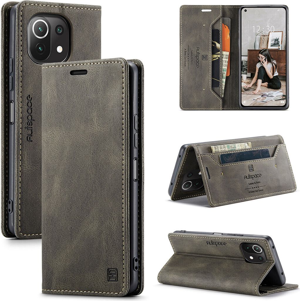 Xiaomi Mi 11 Lite Brieftasche Hülle, Retro Kunstledertasche Stand Schutzhülle für Xiaomi Mi 11 Lite Kupfer