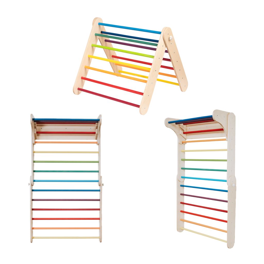 leg&go Kletterdreieck - Sprossenwand 2in1 Indoor für Kinderzimmer, aus Holz, Bunt