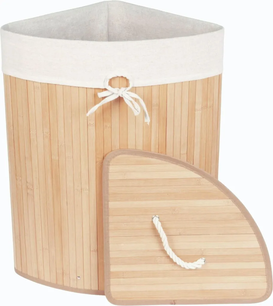 Cesto Biancheria Angolare ARCO Bambù 60L - Salvaspazio con Coperchio