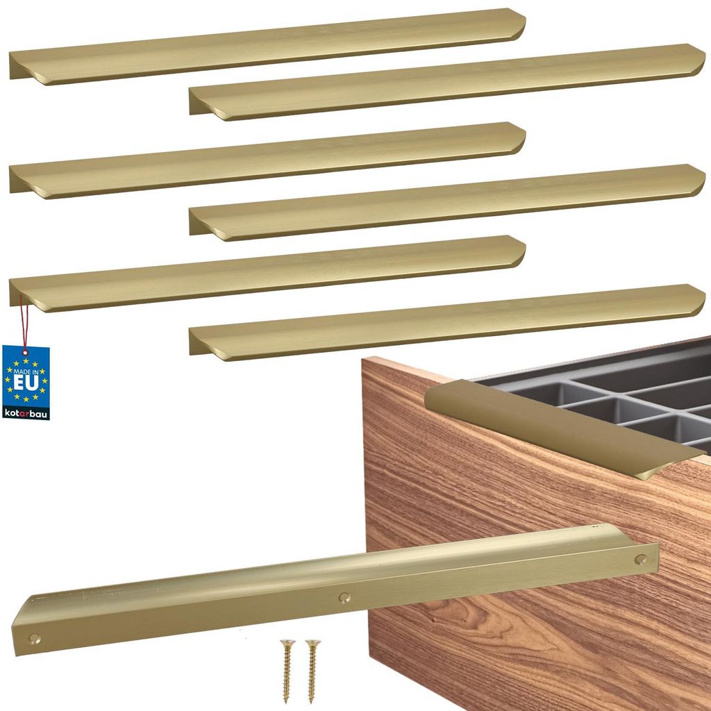 KOTARBAU 6er Set Möbelgriff Schrankgriffe 340 mm Gold Matt ZnAl Hinterschraubgriffe Kantengriff Schubladengriffe Küche Modern