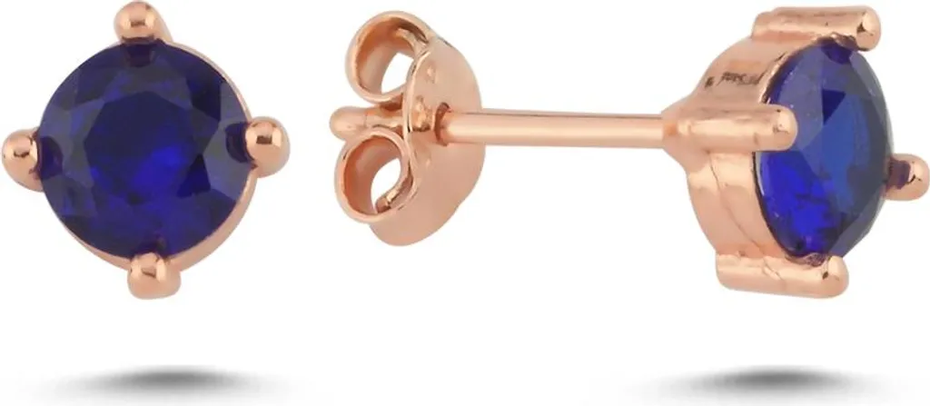 Boucles d'oreilles en zircone bleu saphir et argent plaqué rose