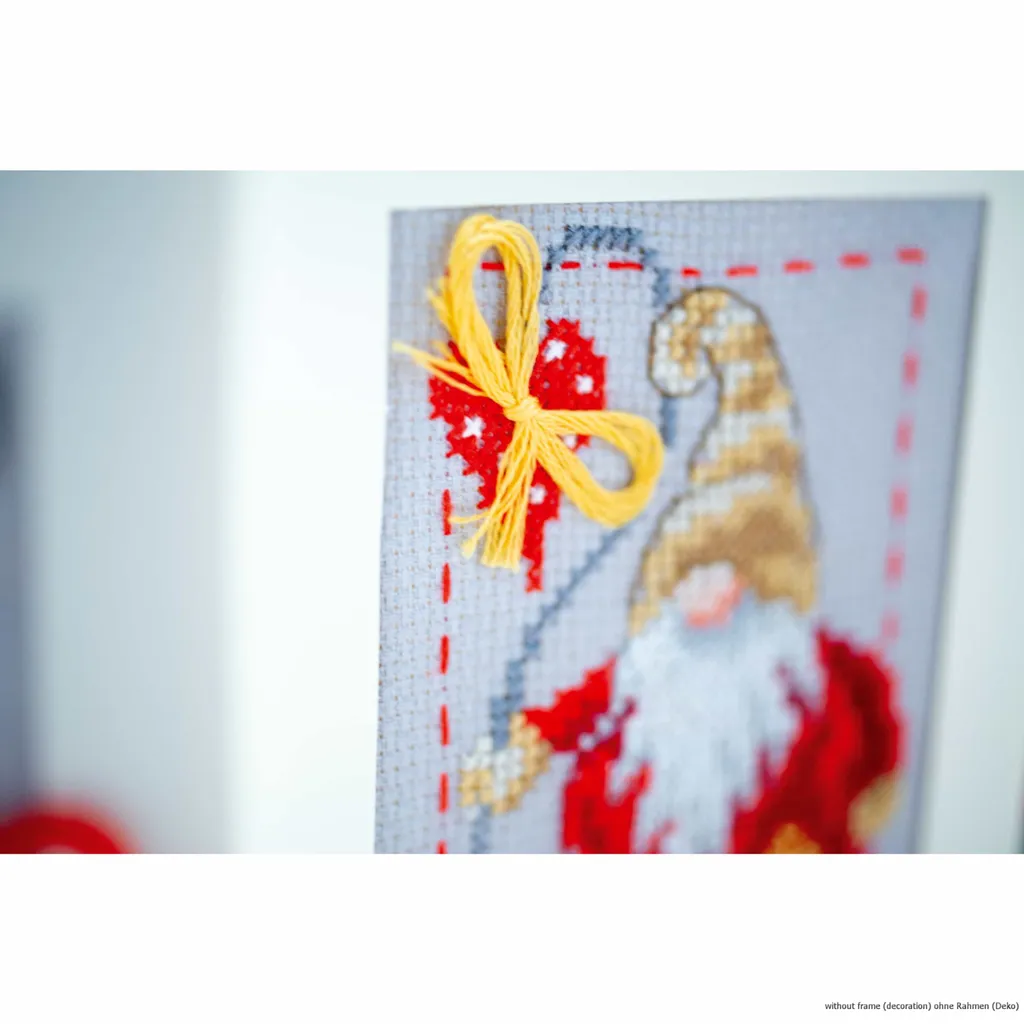 Set 3 Biglietti Natale Gnomi Vervaco - Ricamo Punto Croce Contato - 2