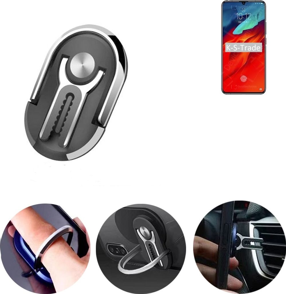K-S-Trade 3in1 Smartphone-Ring Handy-Ring kompatibel mit Lenovo Z6 Pro 5G Fingerhalterung Handyring Tischständer Lüftungsgitter-Halterung Tisch
