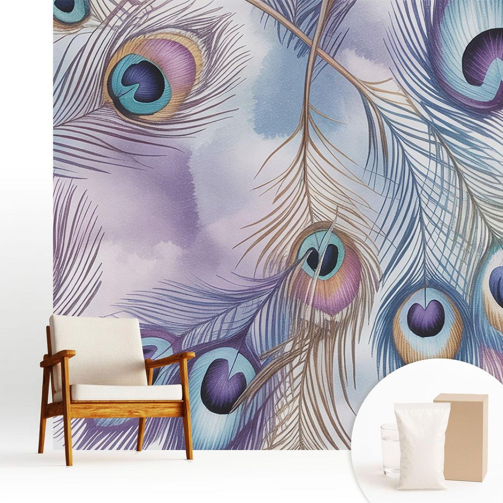 Fototapete - 250x250 cm - Tapete - Wandtapete - Wandbilder - Dekofolie - Tapete Folie - Wand - Dekoration - Wohnzimmer - Pfauenfedern