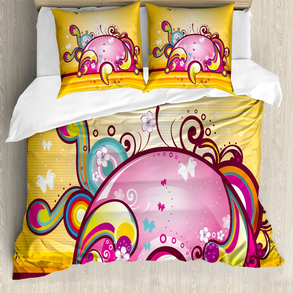 ABAKUHAUS Copripiumino fantasia, linea Spiral Lebendige Formen, antiacaro e anallergico, con federe, 155 cm x 220 cm - 80 x 80 cm, rosa calendula