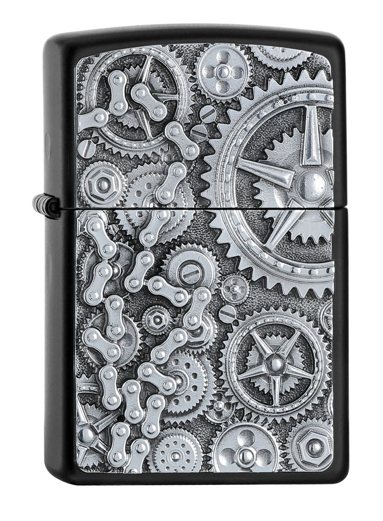 ZIPPO - Steampunk Box-Motiv - Black Matte Schwarz - Emblem - Sturmfeuerzeug nachfüllbar Benzin 2007587