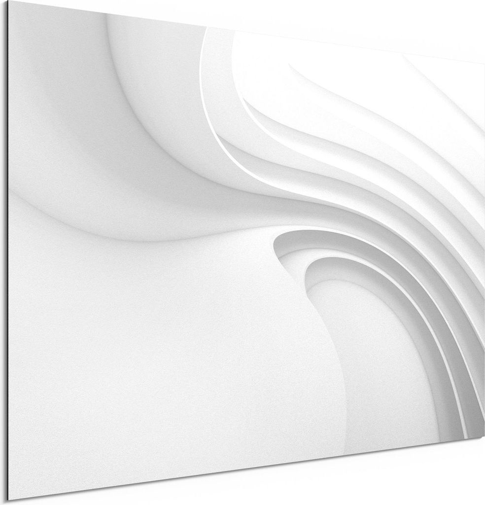 DEQORI Alu-Dibond Bild Weiß 60x40 cm 'Fließende Lamellenlinien' Wandbild Metall dünn