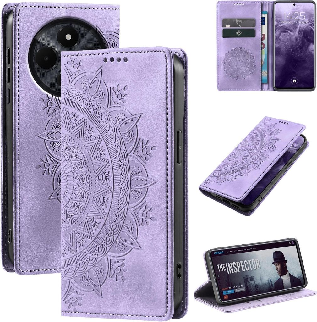 Mandala Handyhülle für Xiaomi Redmi 14C RFID Schutz Klapphülle Case Cover Design Schutzhülle Farbe: Violett