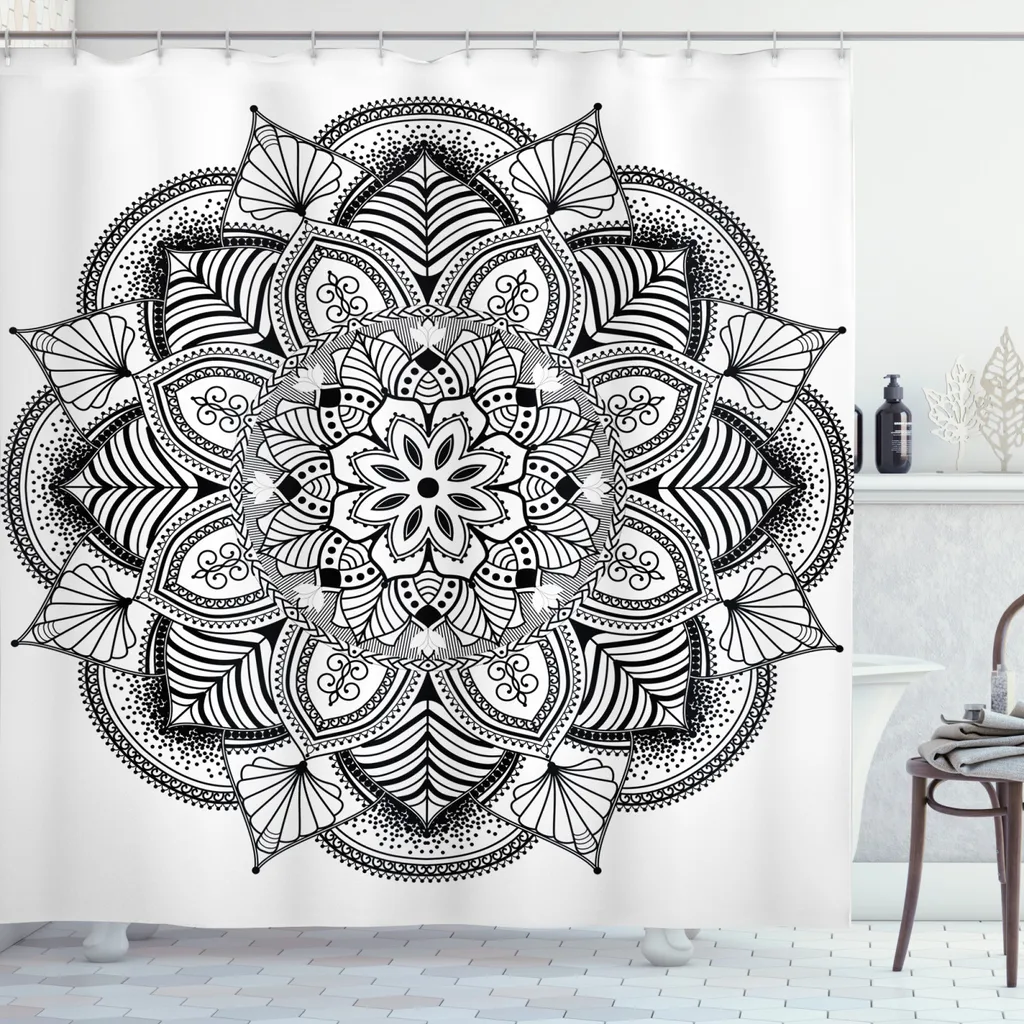 Tenda da Doccia Artistica Mandala Bianco e Nero | ABAKUHAUS 175x180