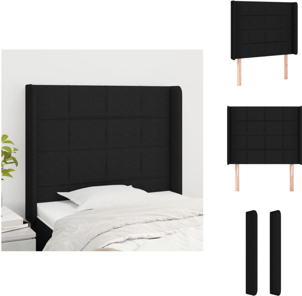 vidaXL Kopfteil mit Ohren Schwarz 93x16x118/128 cm Stoff -  Produktbild 