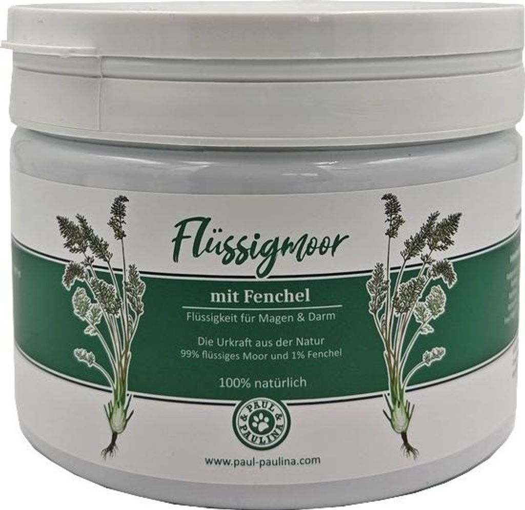 Paul & Paulina Flüssigmoor Moorliquid mit Fenchel 500g Flüssigkeit Ergänzungsfutter für Hunde Katzen Pferde