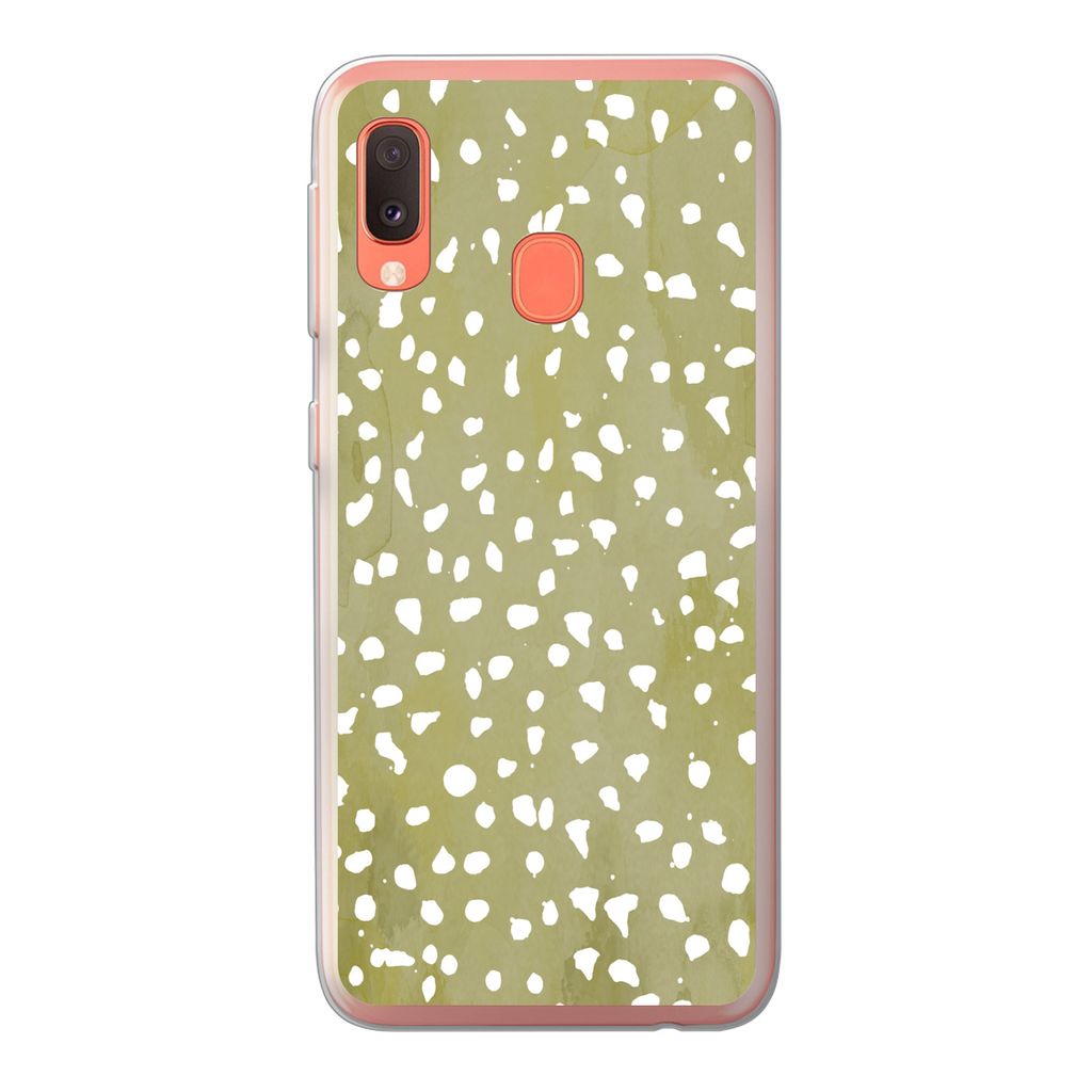 MuchoWow Handyhülle Schutzhülle Hülle für Samsung Galaxy A20e Polka dots - Weiß - Grün Silikon Softcase Handy Hülle - Abdeckung
