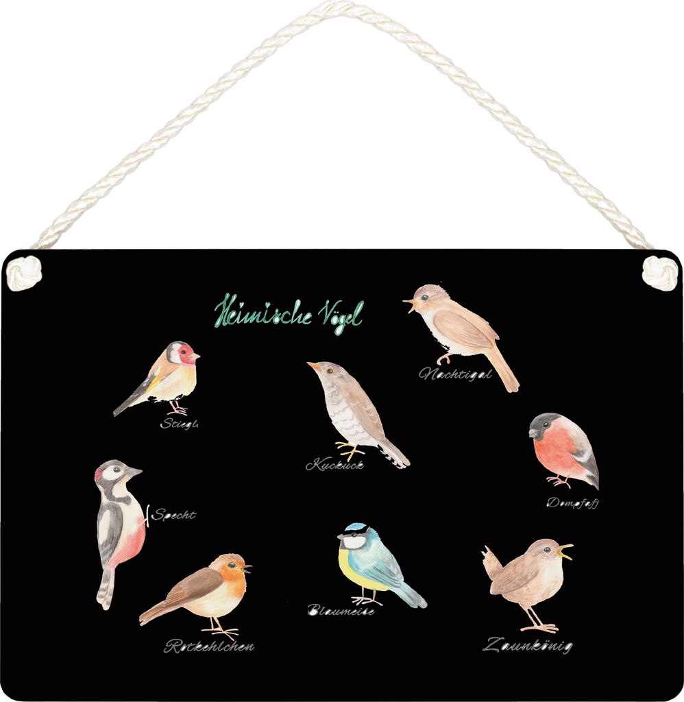 Mr. & Mrs. Panda wandtafel Heimische Vögel DIN A4 - Geschenk, Deko Schild, holzbild, Holzschild, Wandbild Holz, Türschild, Dekoration