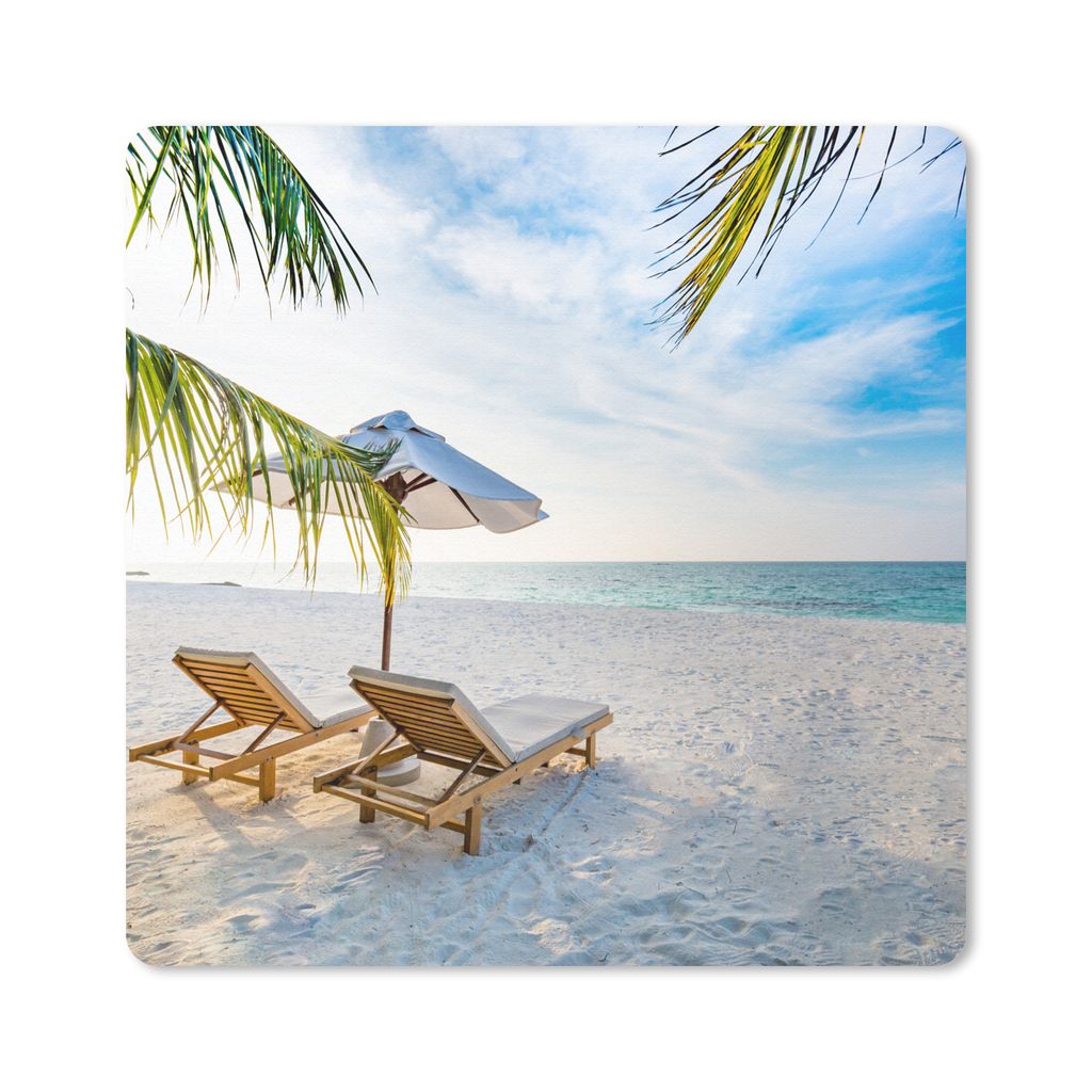 MuchoWow Mauspad Mousepad Strandkorb - Sonnenschirm - Sonnenuntergang 30x30 cm - Mousepads - Maus Mat - Pad - Mausunterlage - Gaming