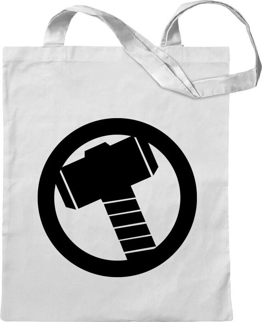 Kiwistar - Baumwolltasche - weiss - Mjölnir - Thors Hammer - Tragetasche Stoffbeutel Umhängetasche langer Henkel