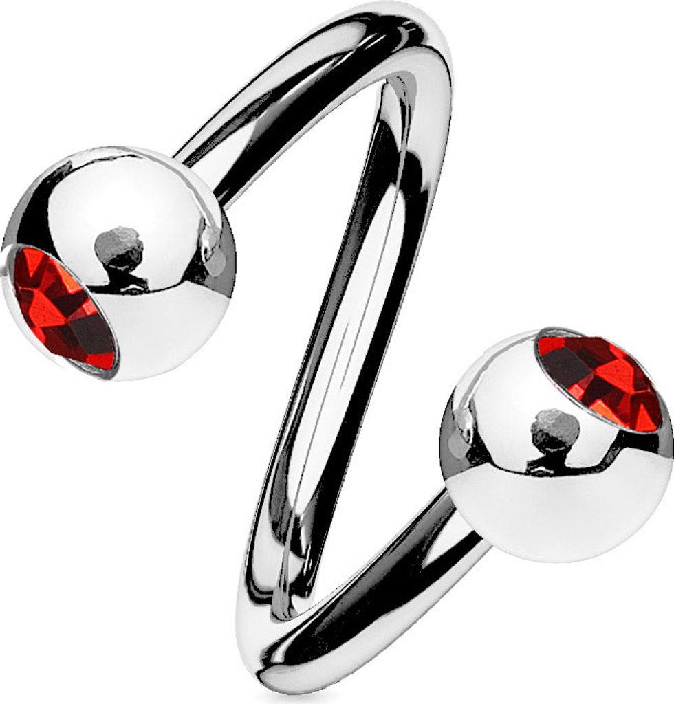 viva-adorno Lippenpiercing Chirurgenstahl Labret Spirale Twister Kristall Doppelkugel verschiedene Farben und Größen Z336,Rot