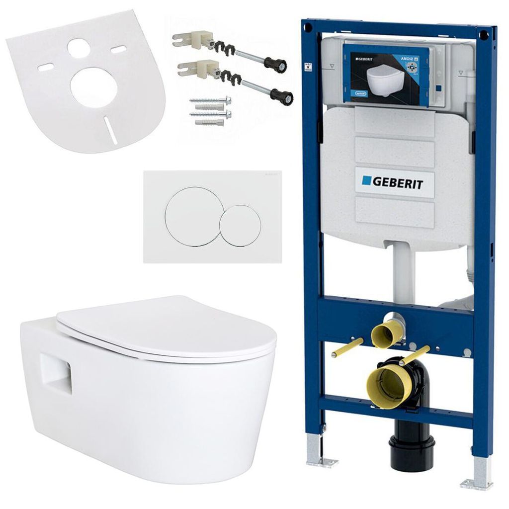 Hansgrohe EluPura S Wand-WC Komplettset mit Softclose Deckel Geberit Duofix UP320 Vorwandelement Sigma01 Betätigungsplatte Wandanker Schallschutz